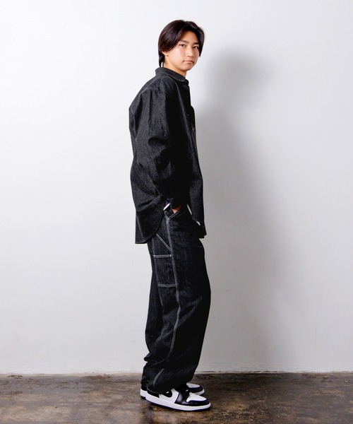 GLAZOS（グラソス）の「【大人向けサイズあり】デニム・配色ステッチペインターパンツ（その他パンツ・キッズ・ブラック/インディゴブルー・S/M/L/LL）」の5枚目の写真