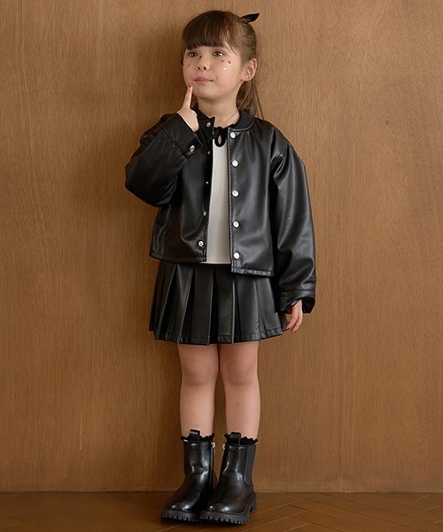 Lycee mine（リセマイン）の「【やわらか合皮】ブルゾン（ブルゾン・キッズ・ブラック・100cm/110cm/120cm/130cm/140cm/150cm）」の2枚目の写真