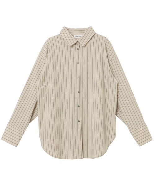 andme(アンドミー)の「ストライプオーバーサイズ長袖シャツブラウス(シャツ/ブラウス・レディース・ホワイト×ブラック/ベージュ系その他・FREE)」の3枚目の写真