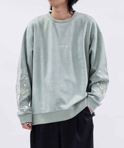 Naive magic（ナイーブマジック）の「【a】カットスウェード アームフラワーエンブロイダリー クルーネック スウェット（スウェット・メンズ・チャコールグレー/ブルー/グレイッシュベージュ/ブルーグレー/ミント/ライトグレー・MEDIUM/LARGE）」の5枚目の写真