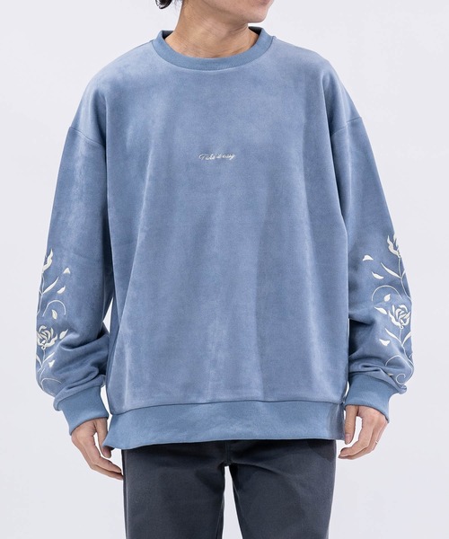 Naive magic（ナイーブマジック）の「【a】カットスウェード アームフラワーエンブロイダリー クルーネック スウェット（スウェット・メンズ・チャコールグレー/ブルー/グレイッシュベージュ/ブルーグレー/ミント/ライトグレー・MEDIUM/LARGE）」の3枚目の写真