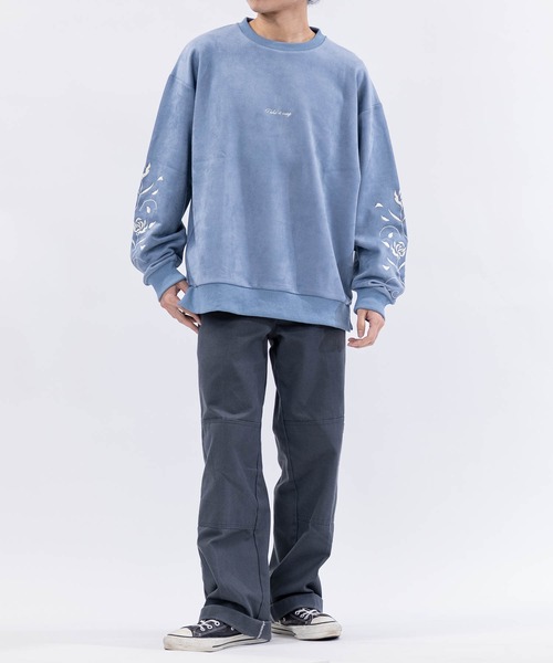 Naive magic（ナイーブマジック）の「【a】カットスウェード アームフラワーエンブロイダリー クルーネック スウェット（スウェット・メンズ・チャコールグレー/ブルー/グレイッシュベージュ/ブルーグレー/ミント/ライトグレー・MEDIUM/LARGE）」の22枚目の写真