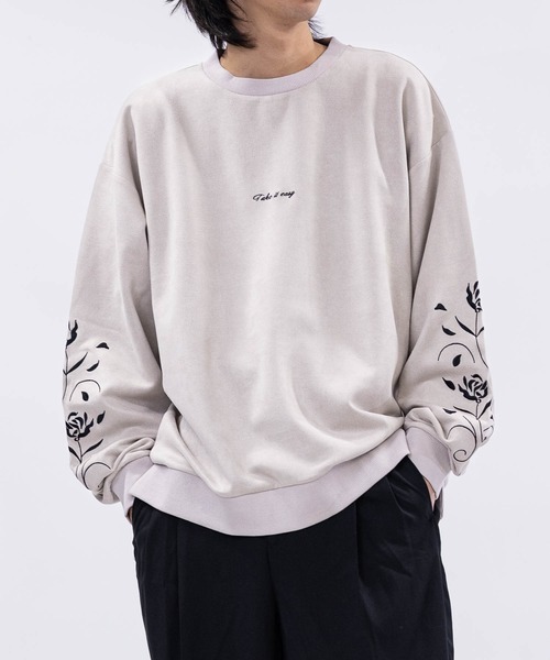 Naive magic（ナイーブマジック）の「【a】カットスウェード アームフラワーエンブロイダリー クルーネック スウェット（スウェット・メンズ・チャコールグレー/ブルー/グレイッシュベージュ/ブルーグレー/ミント/ライトグレー・MEDIUM/LARGE）」の13枚目の写真