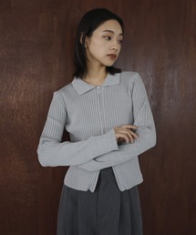 シーマリー襟付きカーディガン サイズ40 グレー