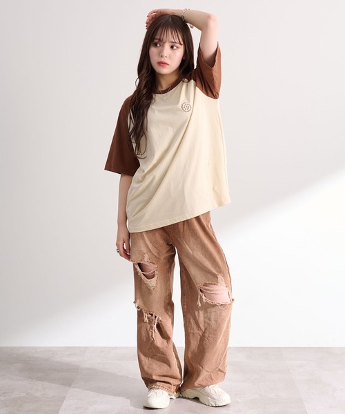 favclo.（ファブクロ）の「Color Block Big Logo Tee / カラーブロック ビッグロゴTシャツ（Tシャツ/カットソー・レディース・オフホワイト/グレー・FREE）」の20枚目の写真