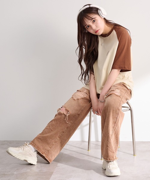 favclo.（ファブクロ）の「Color Block Big Logo Tee / カラーブロック ビッグロゴTシャツ（Tシャツ/カットソー・レディース・オフホワイト/グレー・FREE）」の14枚目の写真