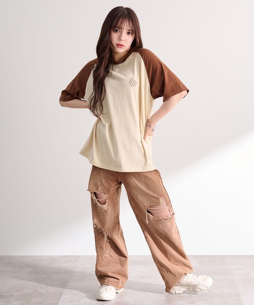 favclo.（ファブクロ）の「Color Block Big Logo Tee / カラーブロック ビッグロゴTシャツ（Tシャツ/カットソー・レディース・オフホワイト/グレー・FREE）」の21枚目の写真