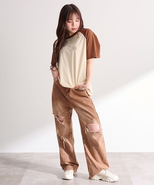 favclo.（ファブクロ）の「Color Block Big Logo Tee / カラーブロック ビッグロゴTシャツ（Tシャツ/カットソー・レディース・オフホワイト/グレー・FREE）」の19枚目の写真