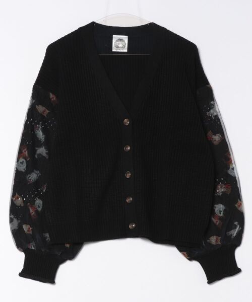 ScoLar（スカラー）の「143648：ニット×おめかしネコちゃん チュール切替カーディガン（カーディガン/ボレロ・レディース・ブルー/ブラック/アイボリー・M）」の3枚目の写真