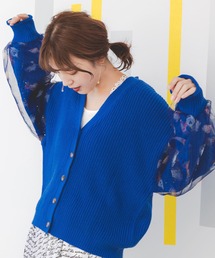 143648：ニット×おめかしネコちゃん チュール切替カーディガン