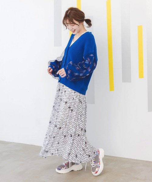 ScoLar（スカラー）の「143648：ニット×おめかしネコちゃん チュール切替カーディガン（カーディガン/ボレロ・レディース・ブルー/ブラック/アイボリー・M）」の5枚目の写真