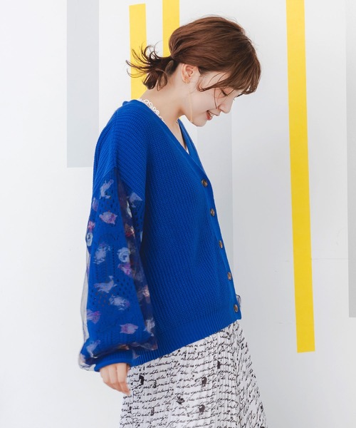 ScoLar（スカラー）の「143648：ニット×おめかしネコちゃん チュール切替カーディガン（カーディガン/ボレロ・レディース・ブルー/ブラック/アイボリー・M）」の6枚目の写真