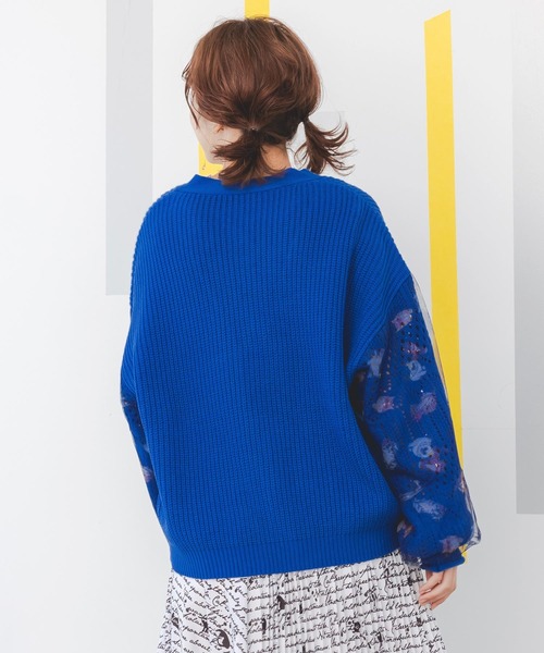 ScoLar（スカラー）の「143648：ニット×おめかしネコちゃん チュール切替カーディガン（カーディガン/ボレロ・レディース・ブルー/ブラック/アイボリー・M）」の7枚目の写真