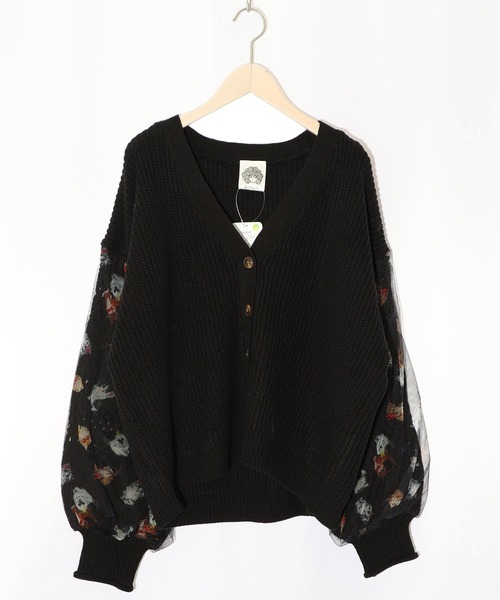 ScoLar（スカラー）の「143648：ニット×おめかしネコちゃん チュール切替カーディガン（カーディガン/ボレロ・レディース・ブルー/ブラック/アイボリー・M）」の12枚目の写真