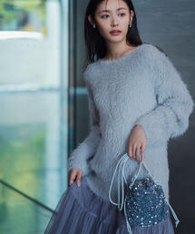 NATURAL BEAUTY BASIC | ◇シャギーニット&チュールスカート(ワンピース)