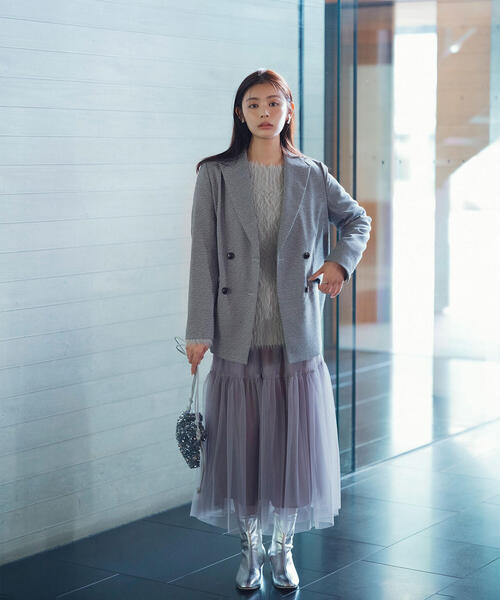 NATURAL BEAUTY BASIC（ナチュラルビューティーベーシック）の「◇シャギーニット＆チュールスカート（ワンピース・レディース・グレー系その他/ホワイト系その他/ベージュ系その他・MEDIUM）」の8枚目の写真