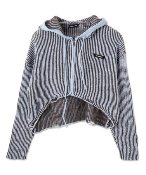 dispark（ディスパーク）の「DISPARK/カーブヘムリブニットZIPパーカー（カーディガン/ボレロ・レディース・ブラウン/ブルー・FREE）」の3枚目の写真