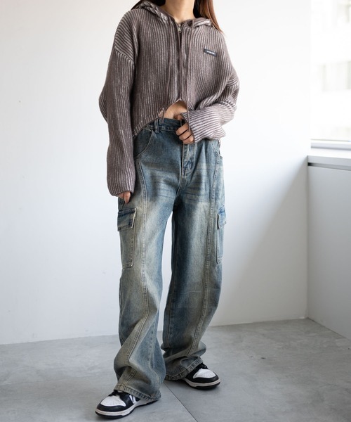 dispark（ディスパーク）の「DISPARK/カーブヘムリブニットZIPパーカー（カーディガン/ボレロ・レディース・ブラウン/ブルー・FREE）」の15枚目の写真