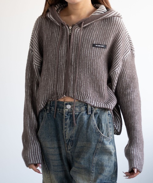 dispark（ディスパーク）の「DISPARK/カーブヘムリブニットZIPパーカー（カーディガン/ボレロ・レディース・ブラウン/ブルー・FREE）」の17枚目の写真