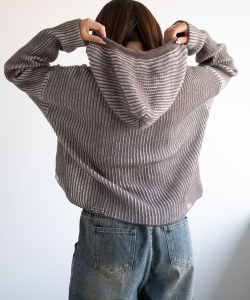 dispark（ディスパーク）の「DISPARK/カーブヘムリブニットZIPパーカー（カーディガン/ボレロ・レディース・ブラウン/ブルー・FREE）」の18枚目の写真