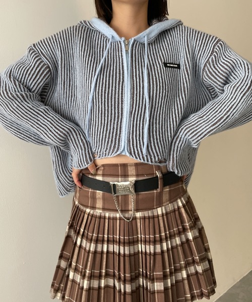 dispark（ディスパーク）の「DISPARK/カーブヘムリブニットZIPパーカー（カーディガン/ボレロ・レディース・ブラウン/ブルー・FREE）」の11枚目の写真