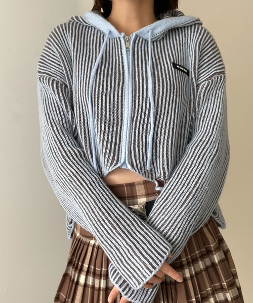 dispark（ディスパーク）の「DISPARK/カーブヘムリブニットZIPパーカー（カーディガン/ボレロ・レディース・ブラウン/ブルー・FREE）」の12枚目の写真