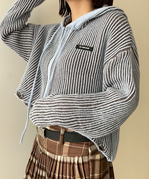 dispark（ディスパーク）の「DISPARK/カーブヘムリブニットZIPパーカー（カーディガン/ボレロ・レディース・ブラウン/ブルー・FREE）」の13枚目の写真