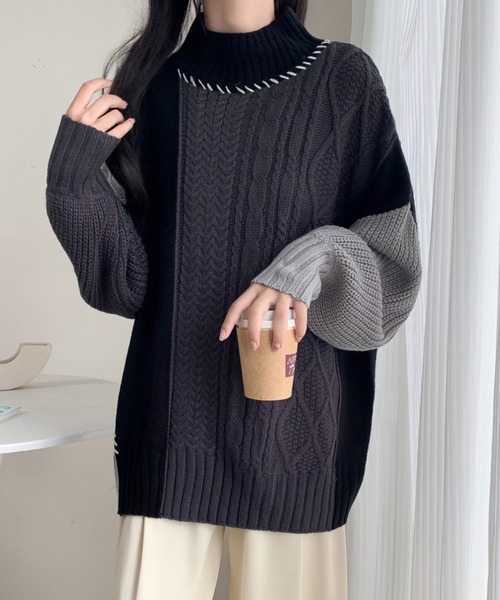 ABITOKYO(アビトーキョー)の「配色ケーブル切替ハンドステッチニットプルオーバー(ニット/セーター・レディース・ブラック/アイボリー/マスタード・FREE)」の16枚目の写真