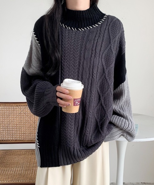 ABITOKYO(アビトーキョー)の「配色ケーブル切替ハンドステッチニットプルオーバー(ニット/セーター・レディース・ブラック/アイボリー/マスタード・FREE)」の18枚目の写真