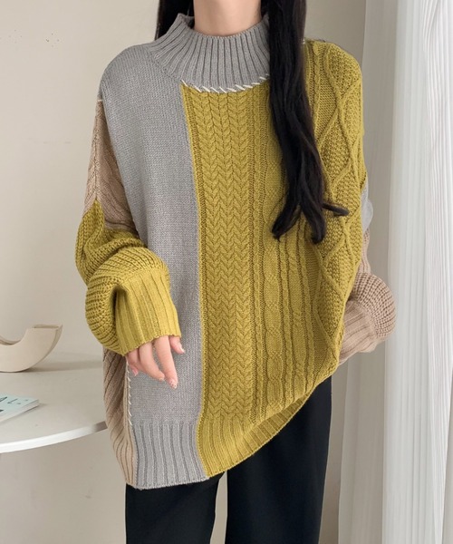 ABITOKYO(アビトーキョー)の「配色ケーブル切替ハンドステッチニットプルオーバー(ニット/セーター・レディース・ブラック/アイボリー/マスタード・FREE)」の22枚目の写真