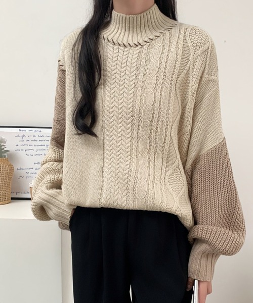 ABITOKYO(アビトーキョー)の「配色ケーブル切替ハンドステッチニットプルオーバー(ニット/セーター・レディース・ブラック/アイボリー/マスタード・FREE)」の10枚目の写真