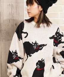 1111clothing(tH[N[WO)WWK[h Aj} N[jbg / W Jacquard Animal Crew Knit(jbg/Z[^[)