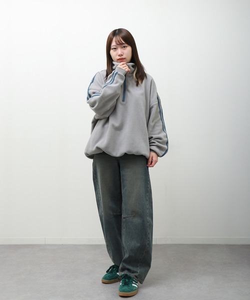 マイクロ フリース ワンポイントロゴ サイドライン ＆ ラグラン 長袖