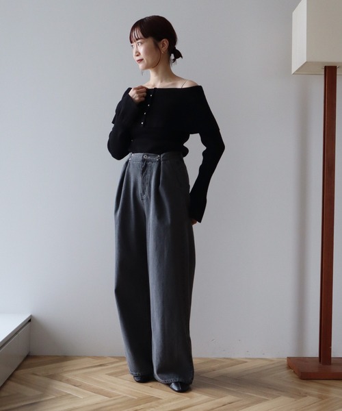 earth music&ecology（アースミュージックアンドエコロジー）の「2Wayオフショルニットプルオーバー（ニット/セーター・レディース・アイボリー/ブラック/杢グレー/レッド・FREE）」の10枚目の写真