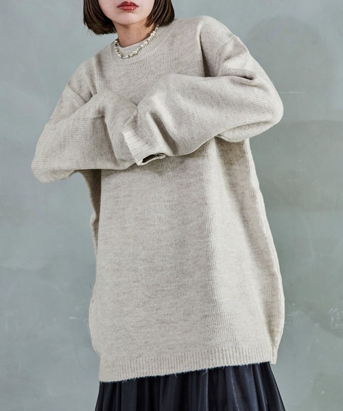 クルーネック ロング丈 ニットトップス（ニット/セーター）｜Fashion Letter（ファッションレター）