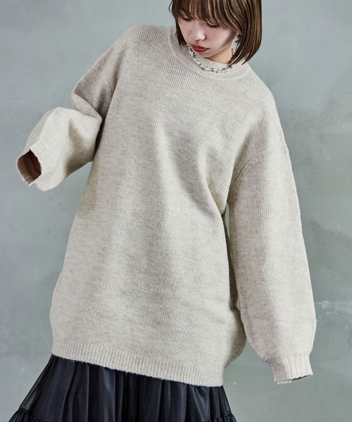 クルーネック ロング丈 ニットトップス（ニット/セーター）｜Fashion Letter（ファッションレター）