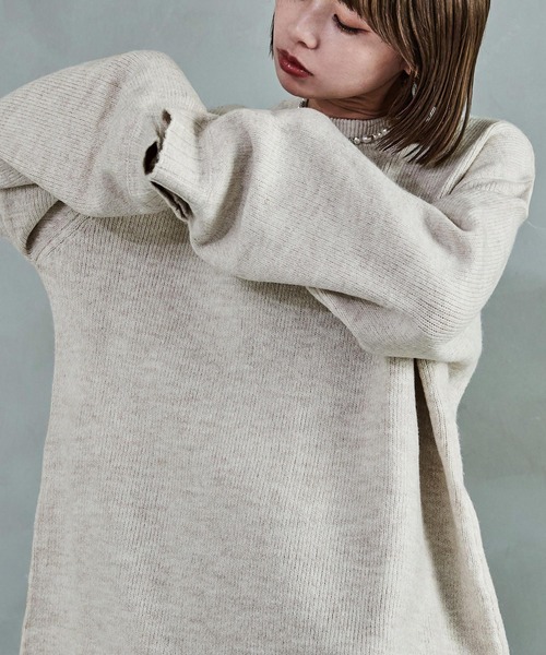 クルーネック ロング丈 ニットトップス（ニット/セーター）｜Fashion Letter（ファッションレター）