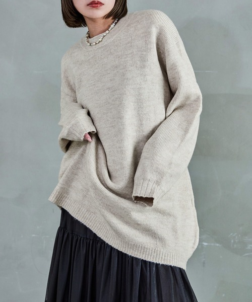 クルーネック ロング丈 ニットトップス（ニット/セーター）｜Fashion Letter（ファッションレター）