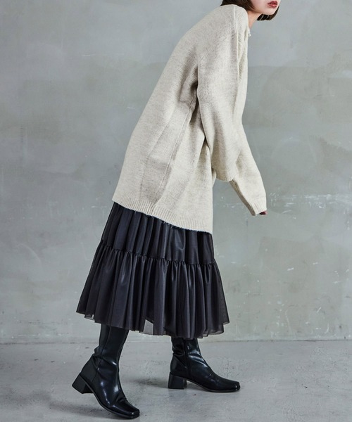 クルーネック ロング丈 ニットトップス（ニット/セーター）｜Fashion Letter（ファッションレター）