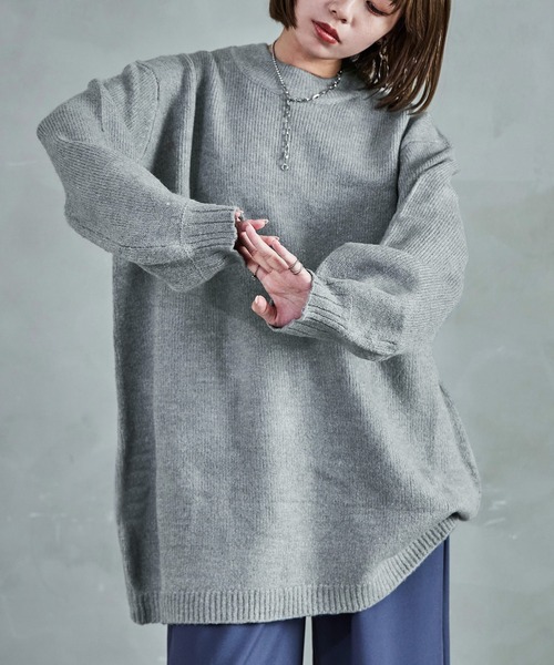 クルーネック ロング丈 ニットトップス（ニット/セーター）｜Fashion Letter（ファッションレター）