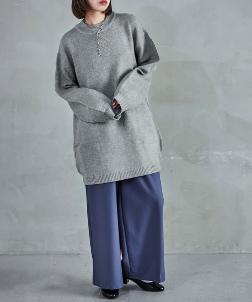 クルーネック ロング丈 ニットトップス（ニット/セーター）｜Fashion Letter（ファッションレター）