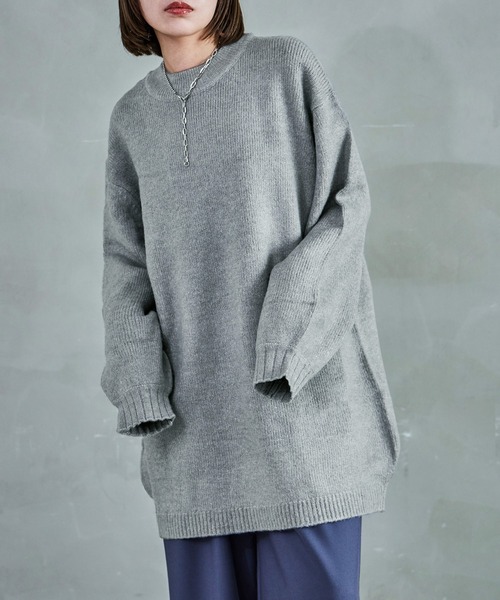 クルーネック ロング丈 ニットトップス（ニット/セーター）｜Fashion Letter（ファッションレター）