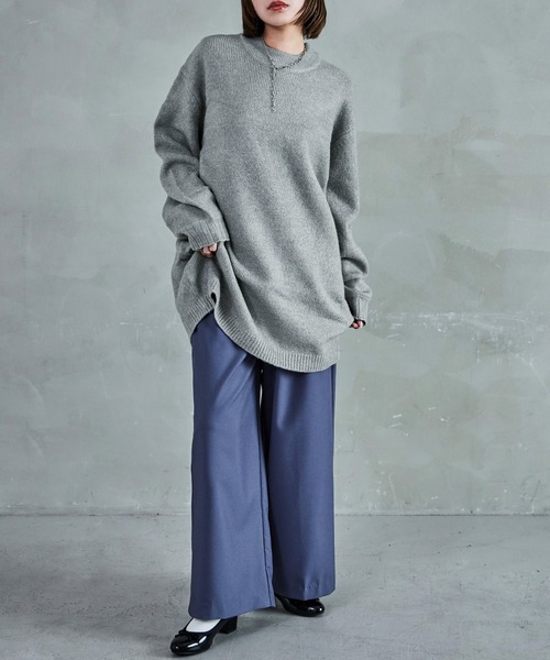 クルーネック ロング丈 ニットトップス（ニット/セーター）｜Fashion Letter（ファッションレター）