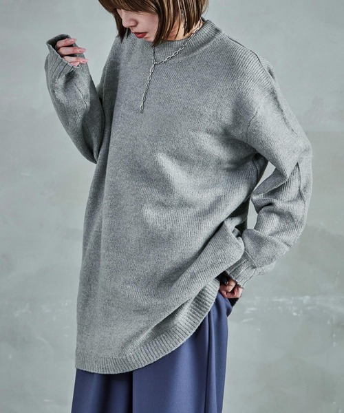 クルーネック ロング丈 ニットトップス（ニット/セーター）｜Fashion Letter（ファッションレター）