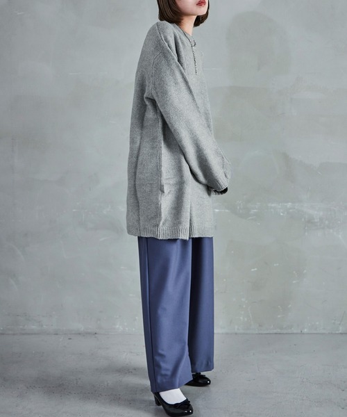 クルーネック ロング丈 ニットトップス（ニット/セーター）｜Fashion Letter（ファッションレター）