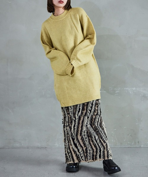 クルーネック ロング丈 ニットトップス（ニット/セーター）｜Fashion Letter（ファッションレター）