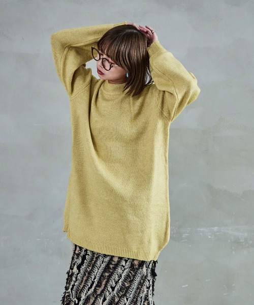 クルーネック ロング丈 ニットトップス（ニット/セーター）｜Fashion Letter（ファッションレター）