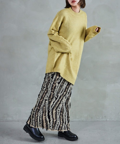 クルーネック ロング丈 ニットトップス（ニット/セーター）｜Fashion Letter（ファッションレター）