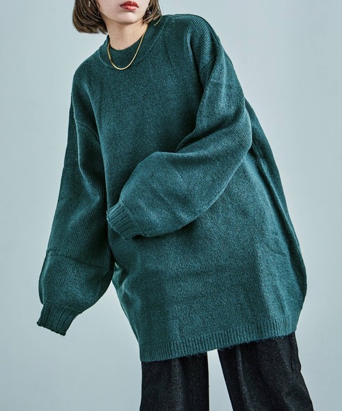 クルーネック ロング丈 ニットトップス（ニット/セーター）｜Fashion Letter（ファッションレター）