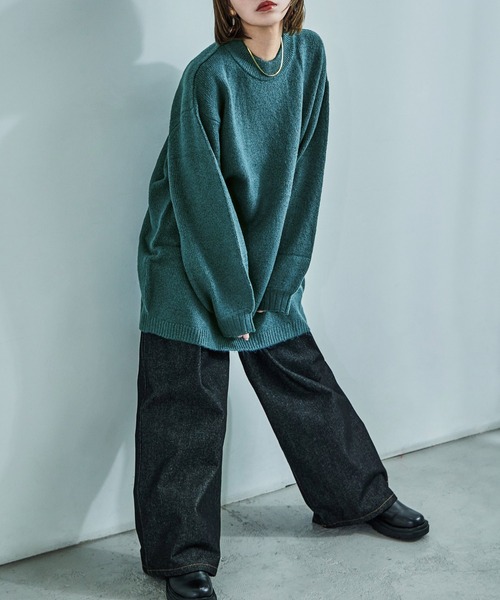 クルーネック ロング丈 ニットトップス（ニット/セーター）｜Fashion Letter（ファッションレター）